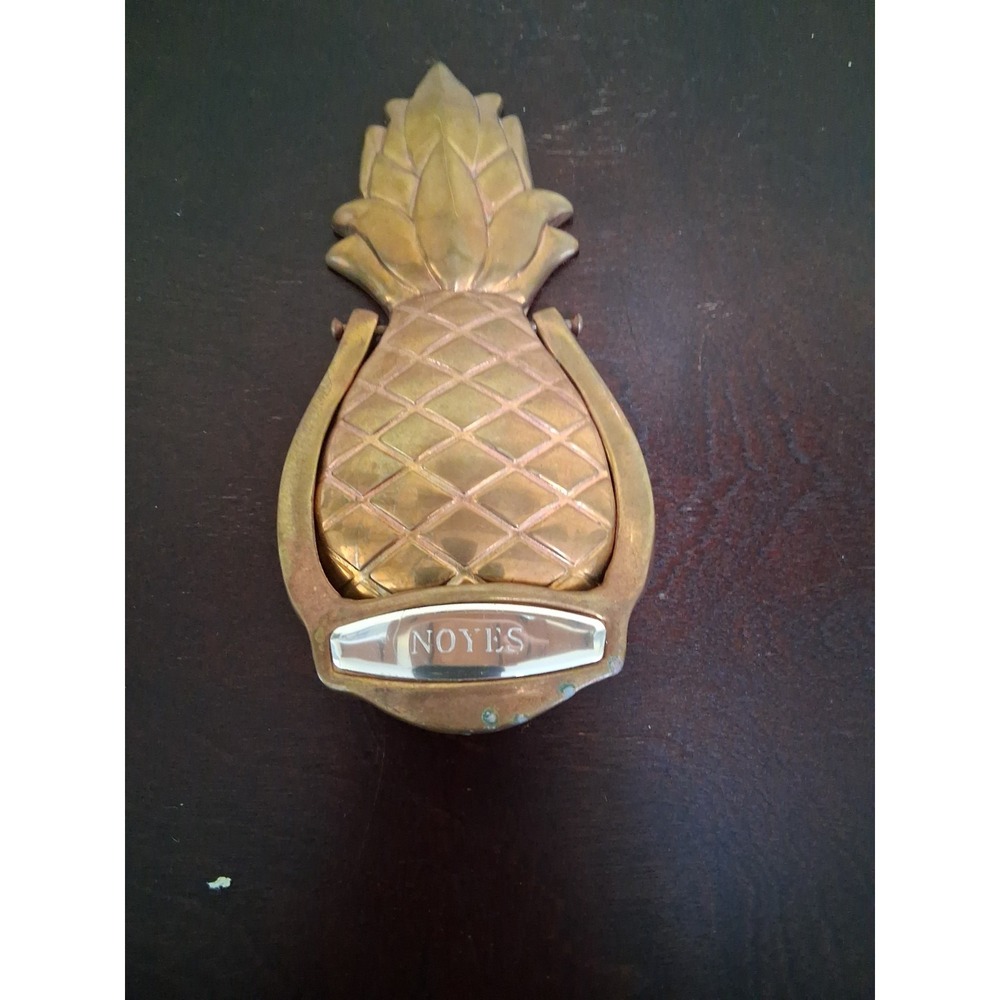 Vintage All Brass Pineapple Door Knocker Great Tarnish. Name NOYES
